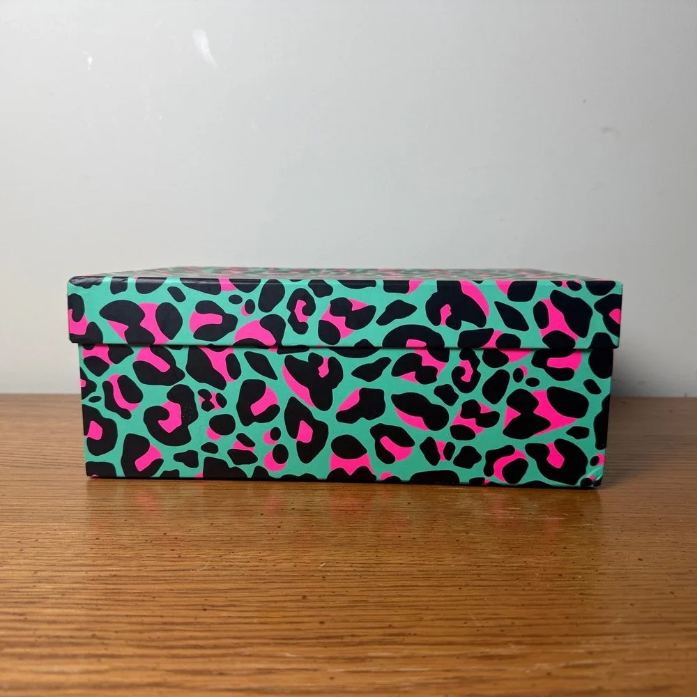 Neon Leopard Print Storage Box Teal Pink Animal Print Y2K Desk Organizer‎ Label